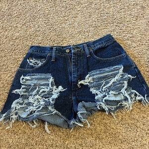 Wrangler Ripped Dark Blue Jean Shorts